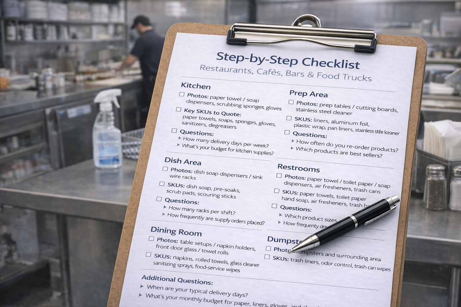 Prospect visit checklist for restaurants, cafés and foodservice operations